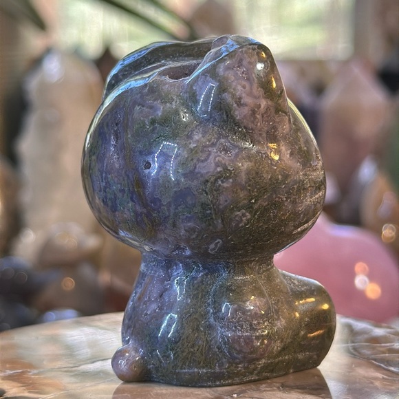 🎄SALE🎄Moss Agate Hello Kitty Carving With Druzy! - Picture 4 of 9